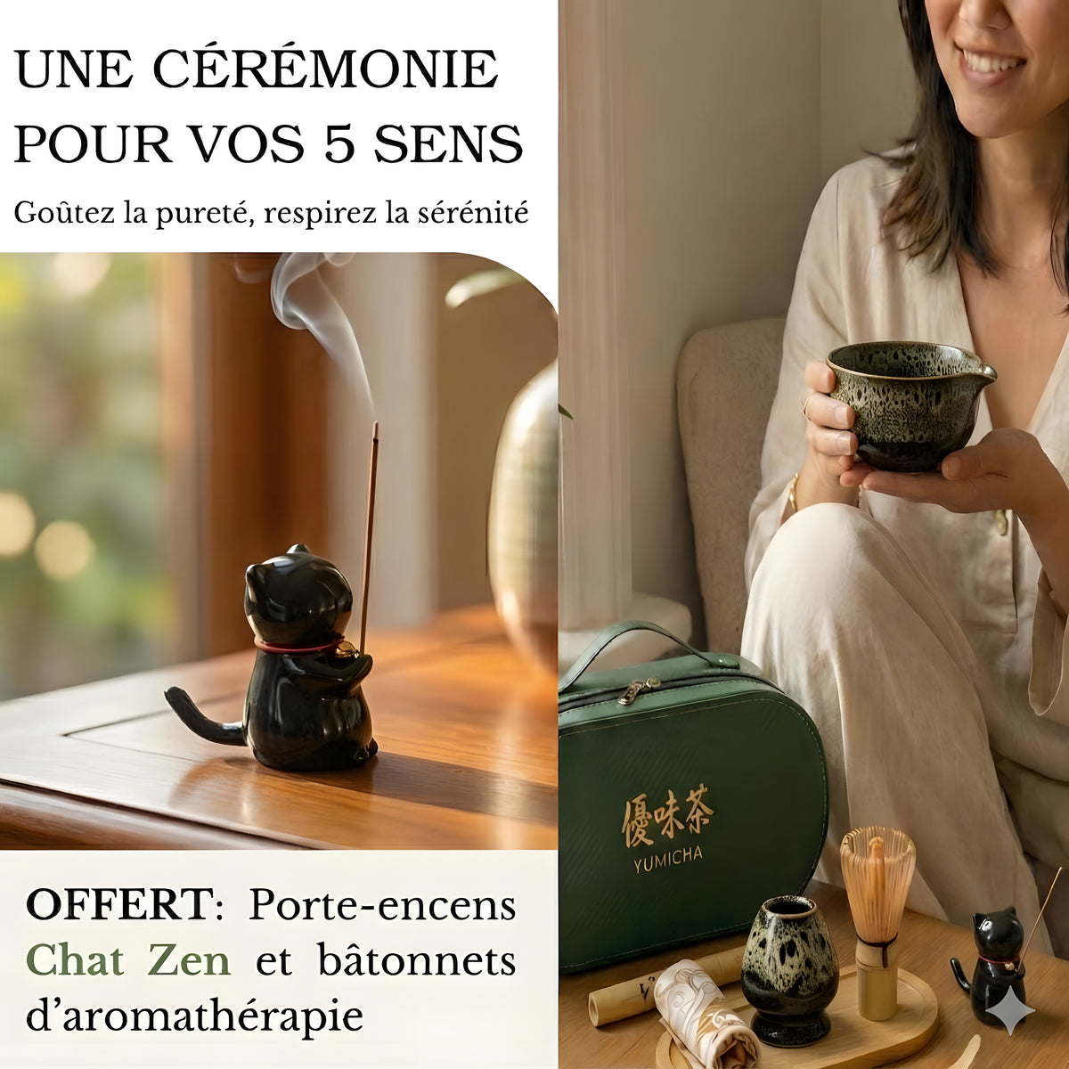 YŪMICHA – KIT Matcha Japonais 10 pièces Noir Lotus