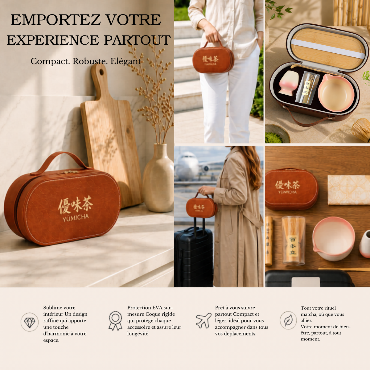 YŪMICHA – KIT Matcha Japonais 7 pièces  Marron Ambré