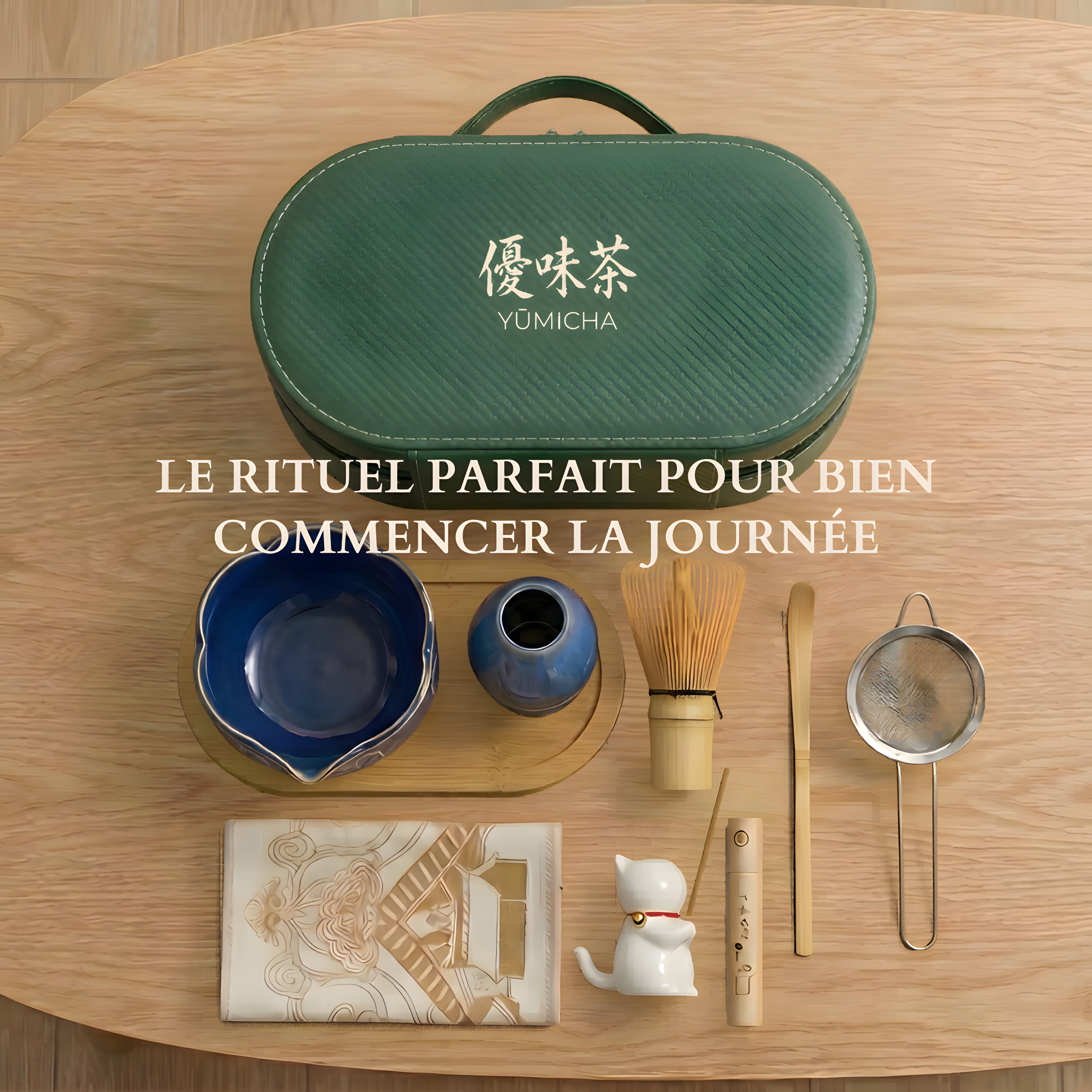 YŪMICHA – KIT Matcha Japonais 10 pièces  Bleu Lotus