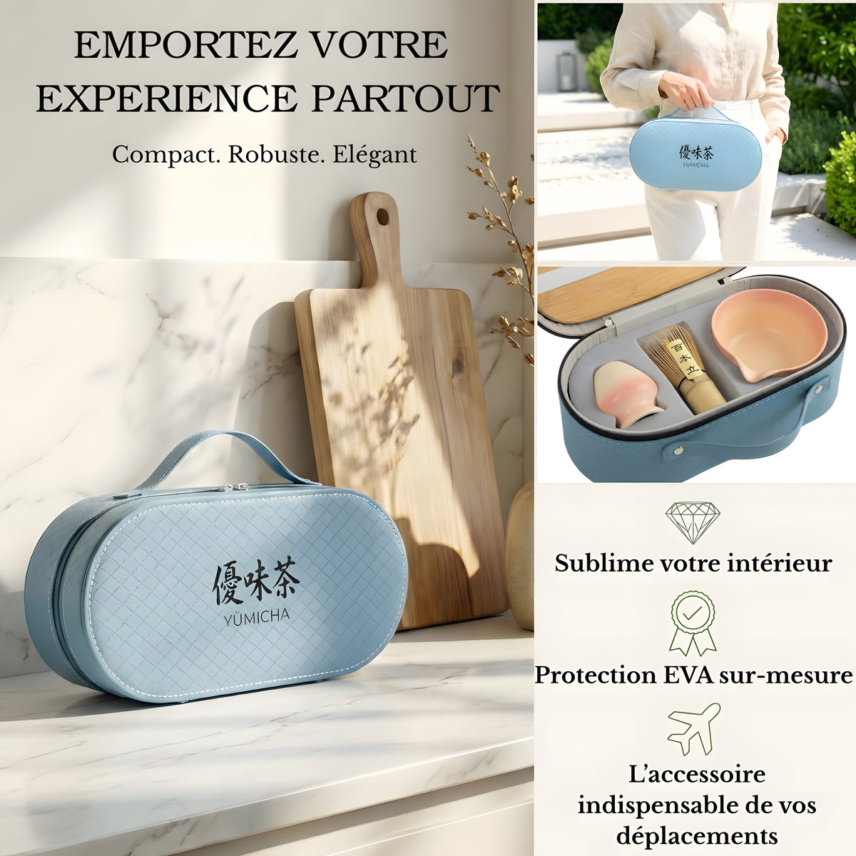 YŪMICHA – KIT Matcha Japonais 7 pièces Bleu Céleste