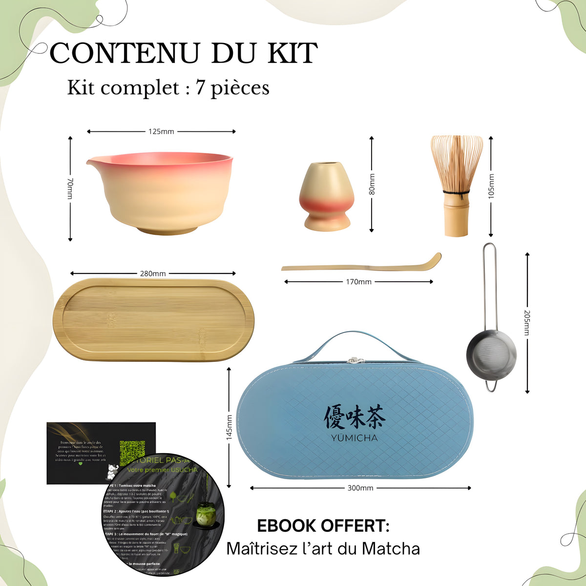 YŪMICHA – KIT Matcha Japonais 7 pièces Bleu Céleste