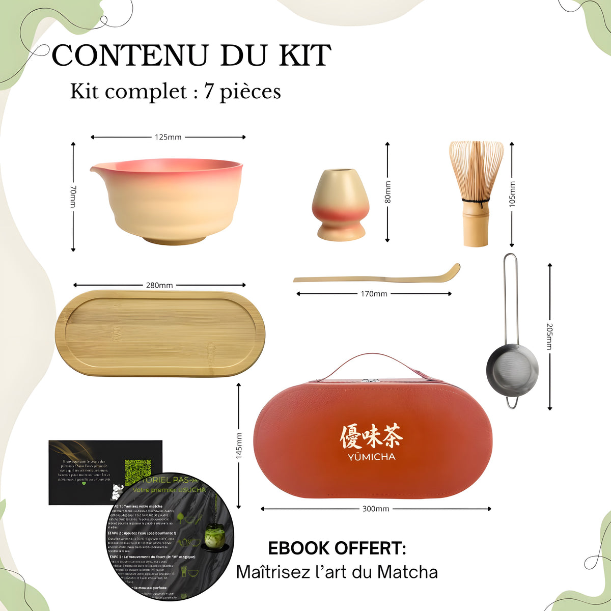 YŪMICHA – KIT Matcha Japonais 7 pièces  Marron Ambré