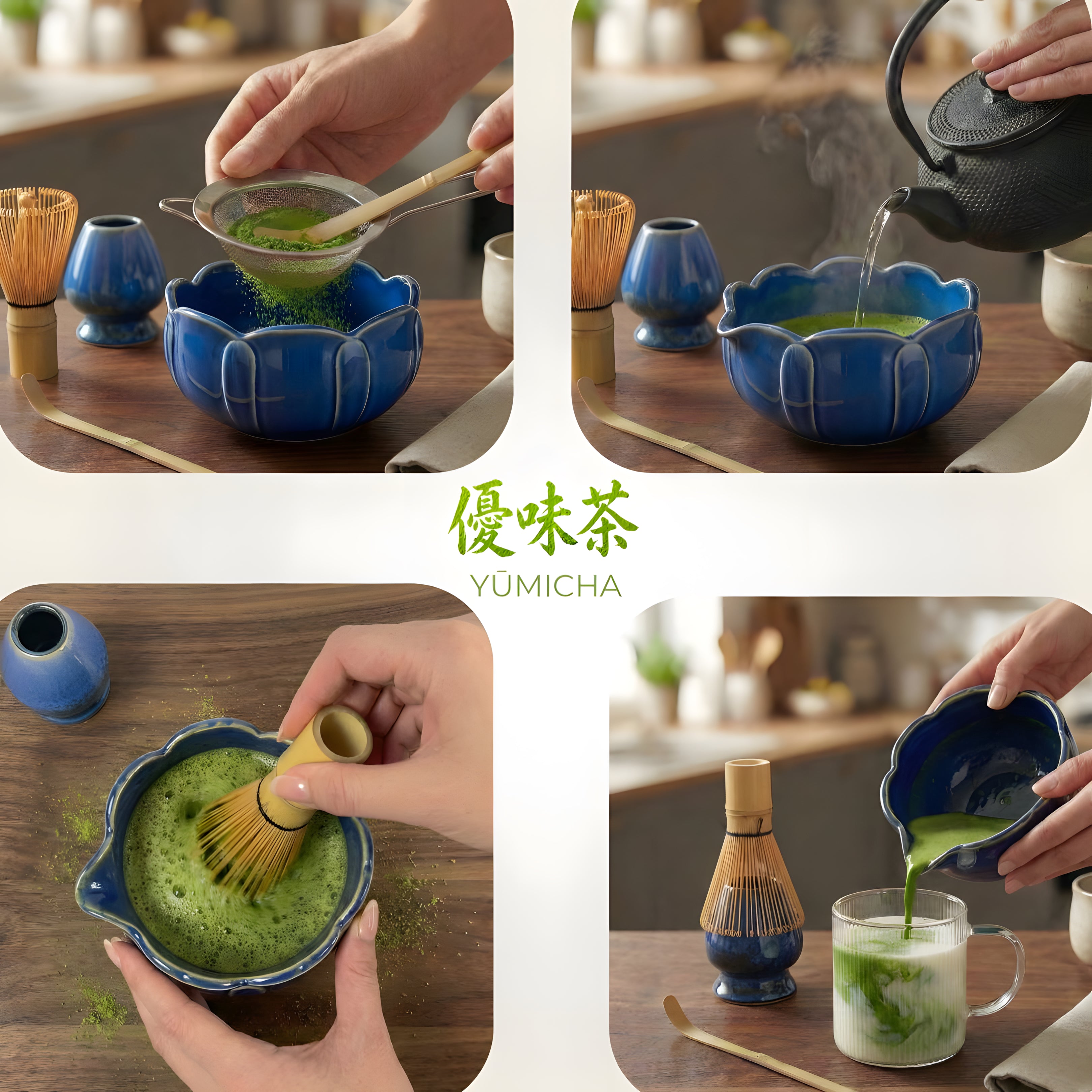 YŪMICHA – KIT Matcha Japonais 10 pièces  Bleu Lotus
