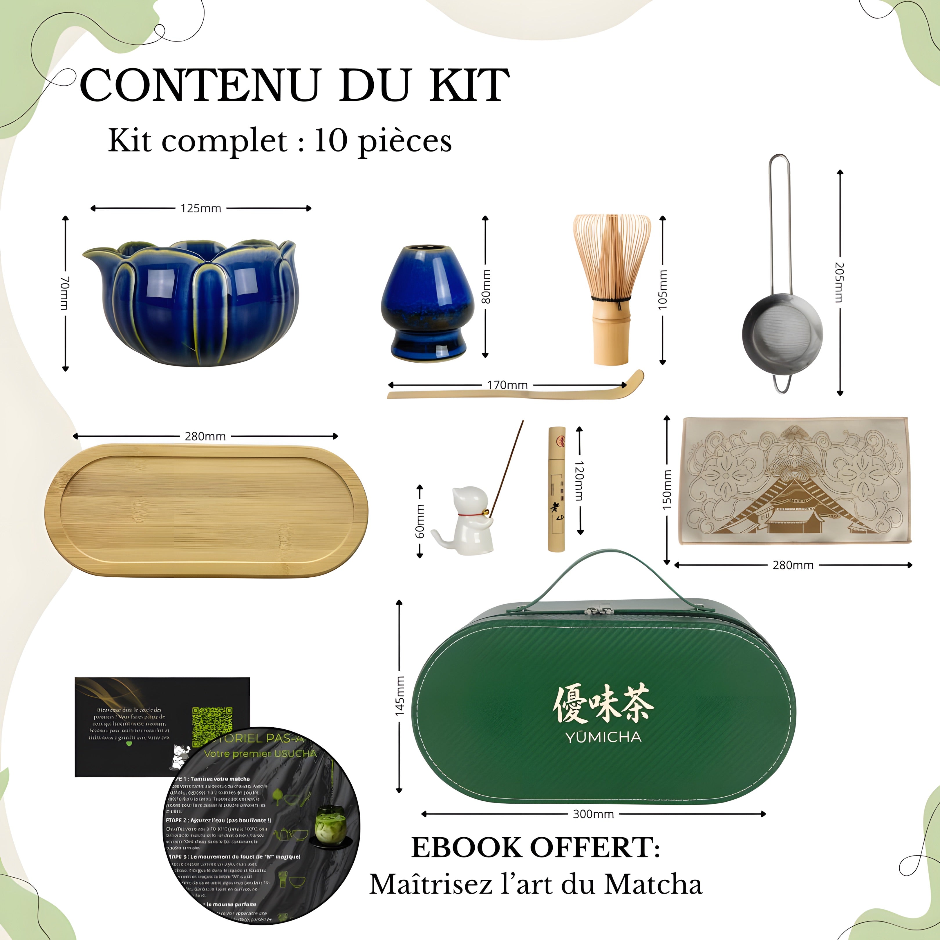 YŪMICHA – KIT Matcha Japonais 10 pièces  Bleu Lotus