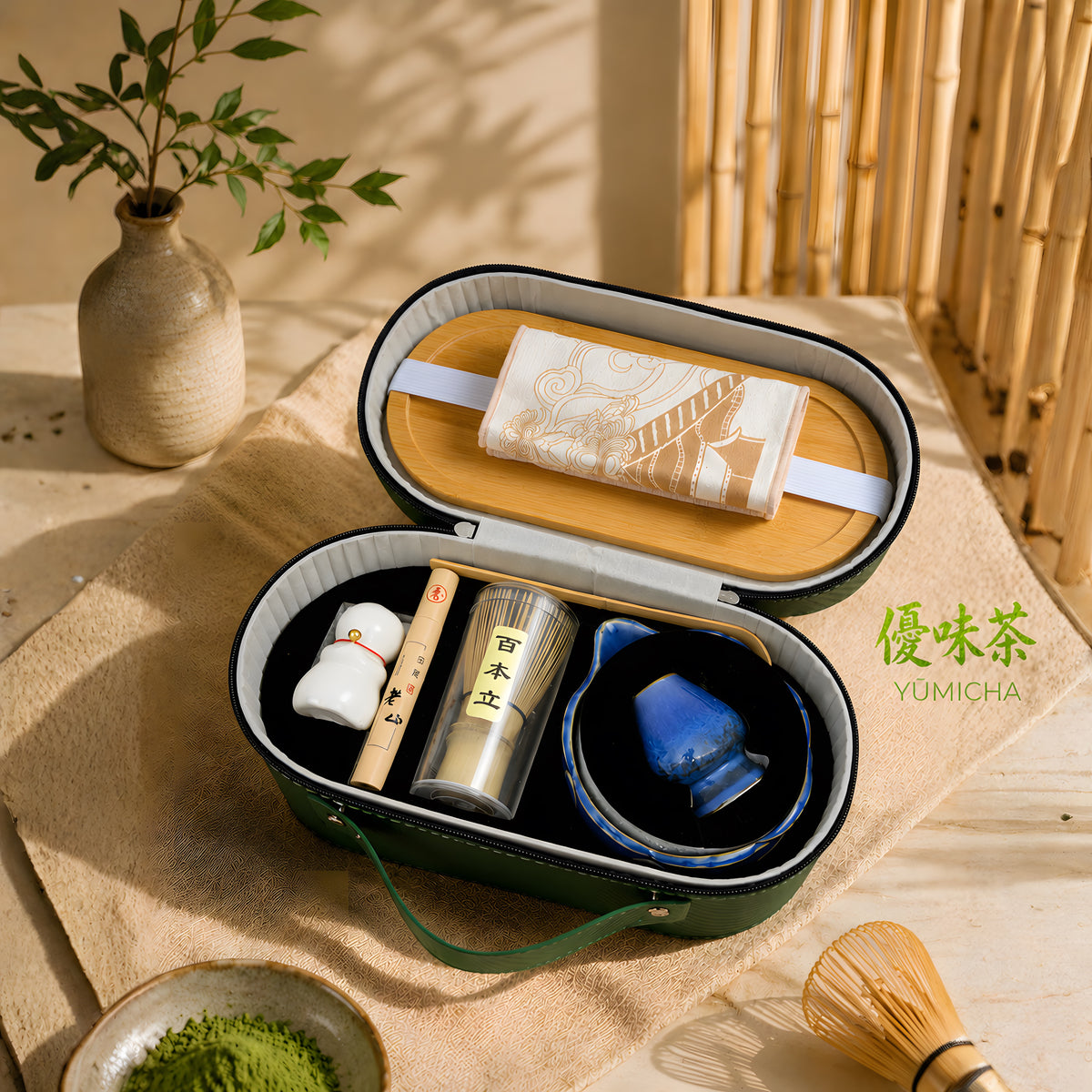 YŪMICHA – KIT Matcha Japonais 10 pièces  Bleu Lotus