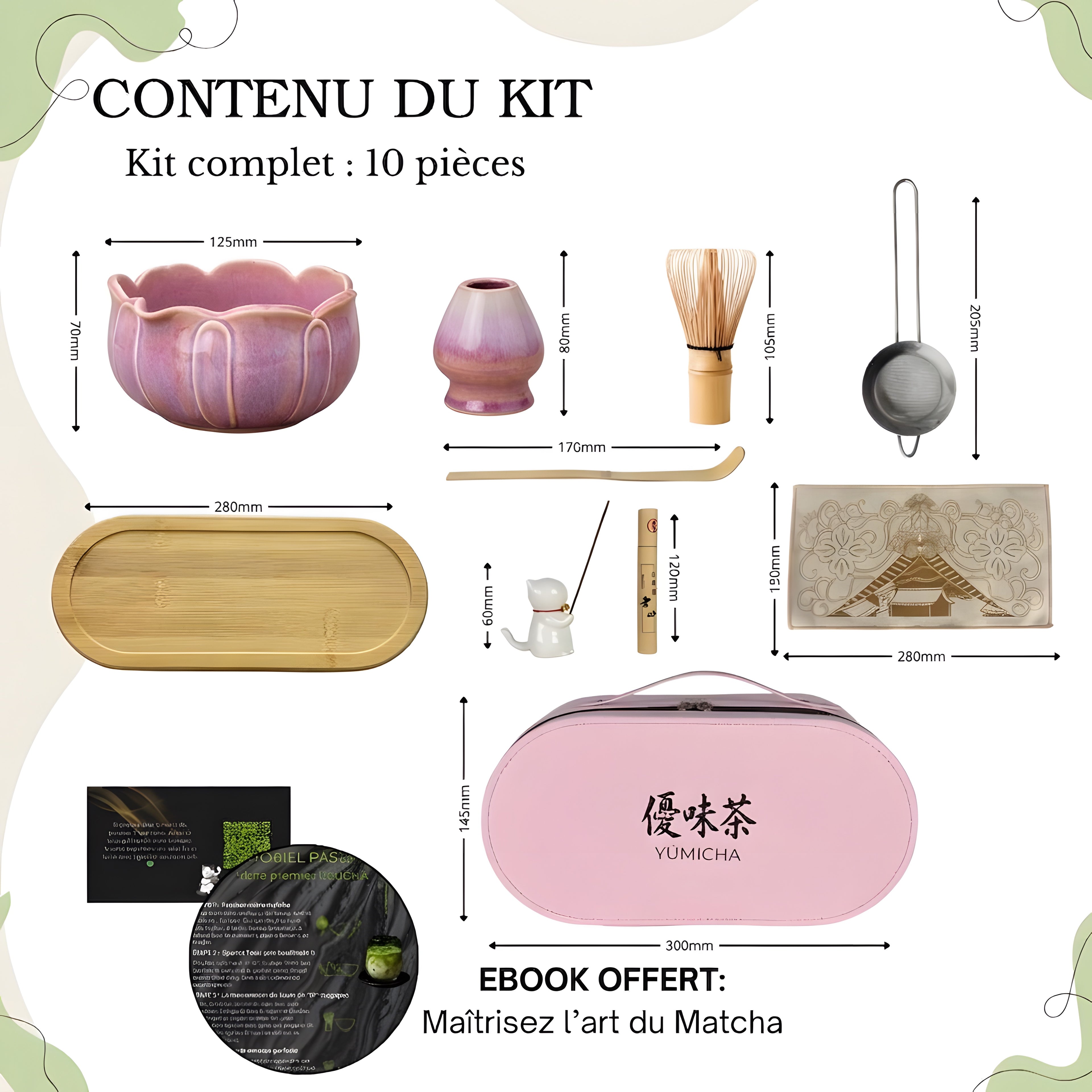 YŪMICHA – KIT Matcha Japonais 10 pièces Rose Lotus