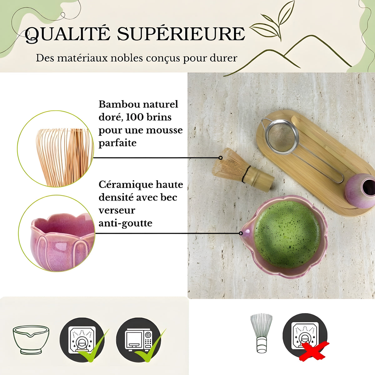 YŪMICHA – KIT Matcha Japonais 10 pièces Rose Lotus