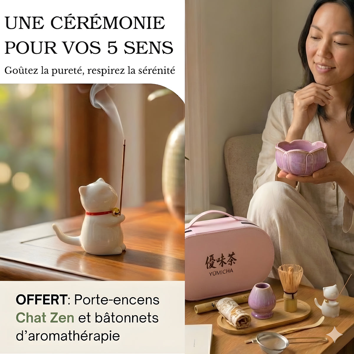 YŪMICHA – KIT Matcha Japonais 10 pièces Rose Lotus