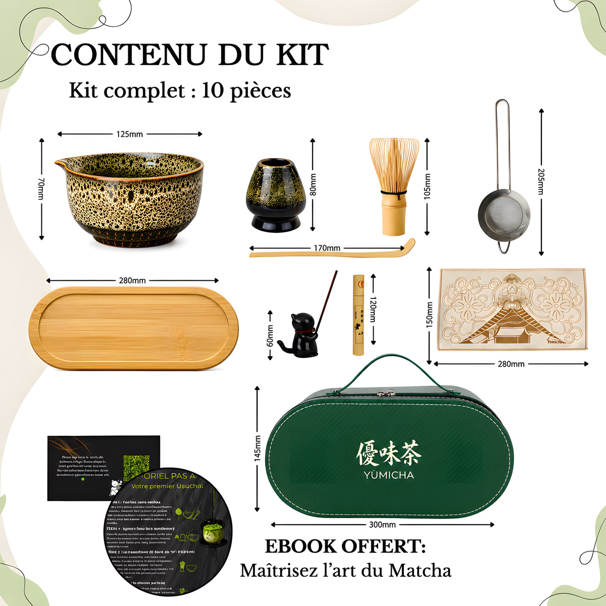 YŪMICHA – KIT Matcha Japonais 10 pièces Noir Lotus